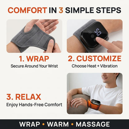 Heating & Vibrating Hand Massager Wrist Wrap - 3 Vibration Types, 3 Hot Compress Levels, Wrist Protection