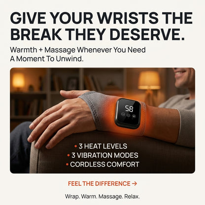 Heating & Vibrating Hand Massager Wrist Wrap - 3 Vibration Types, 3 Hot Compress Levels, Wrist Protection