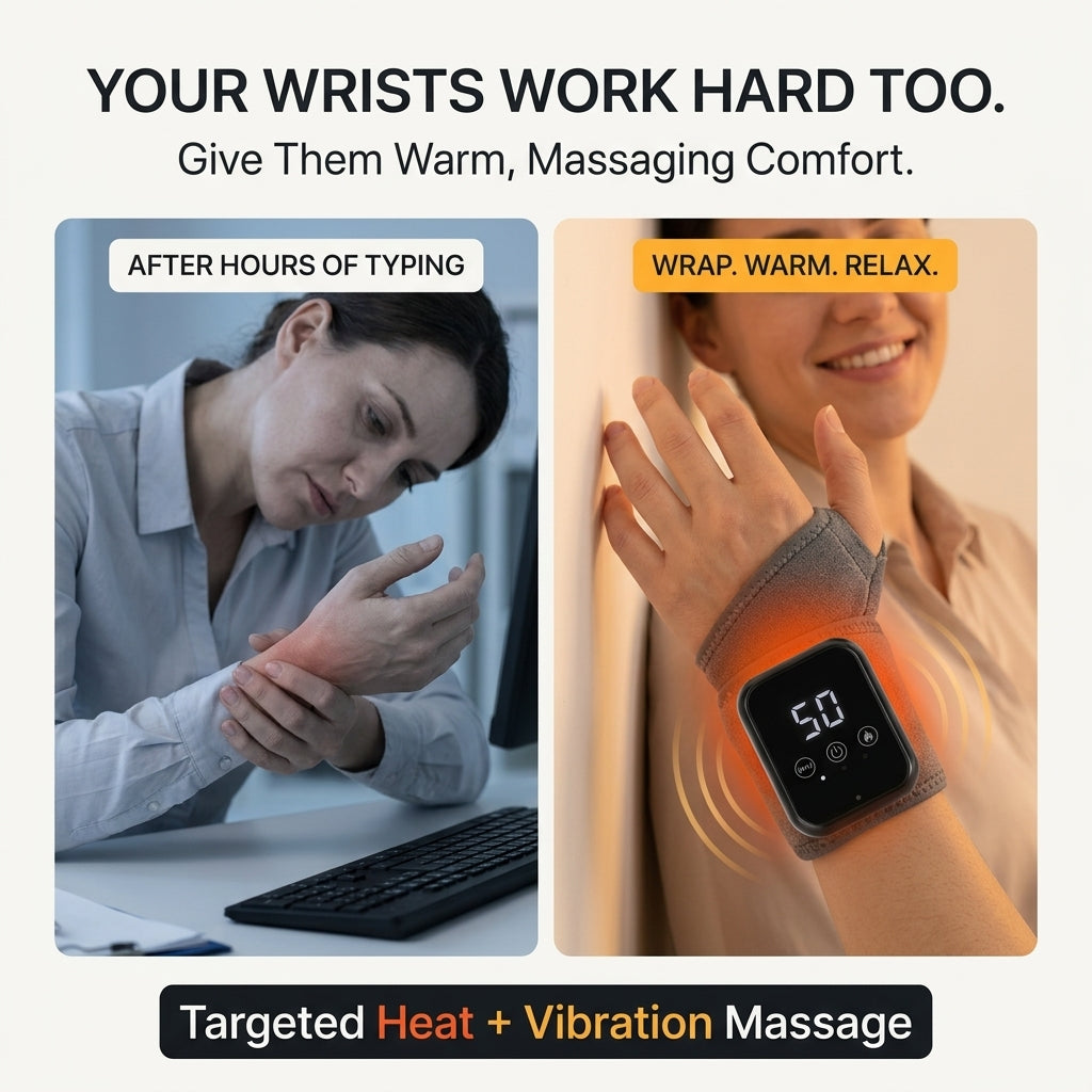 Heating & Vibrating Hand Massager Wrist Wrap - 3 Vibration Types, 3 Hot Compress Levels, Wrist Protection