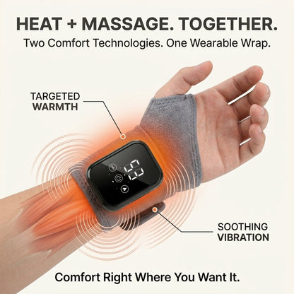 Heating & Vibrating Hand Massager Wrist Wrap - 3 Vibration Types, 3 Hot Compress Levels, Wrist Protection