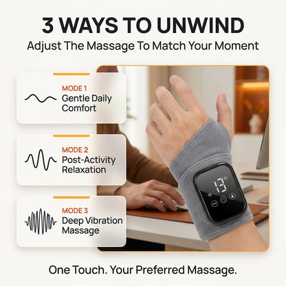 Heating & Vibrating Hand Massager Wrist Wrap - 3 Vibration Types, 3 Hot Compress Levels, Wrist Protection