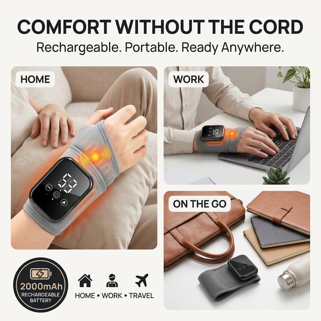Heating & Vibrating Hand Massager Wrist Wrap - 3 Vibration Types, 3 Hot Compress Levels, Wrist Protection