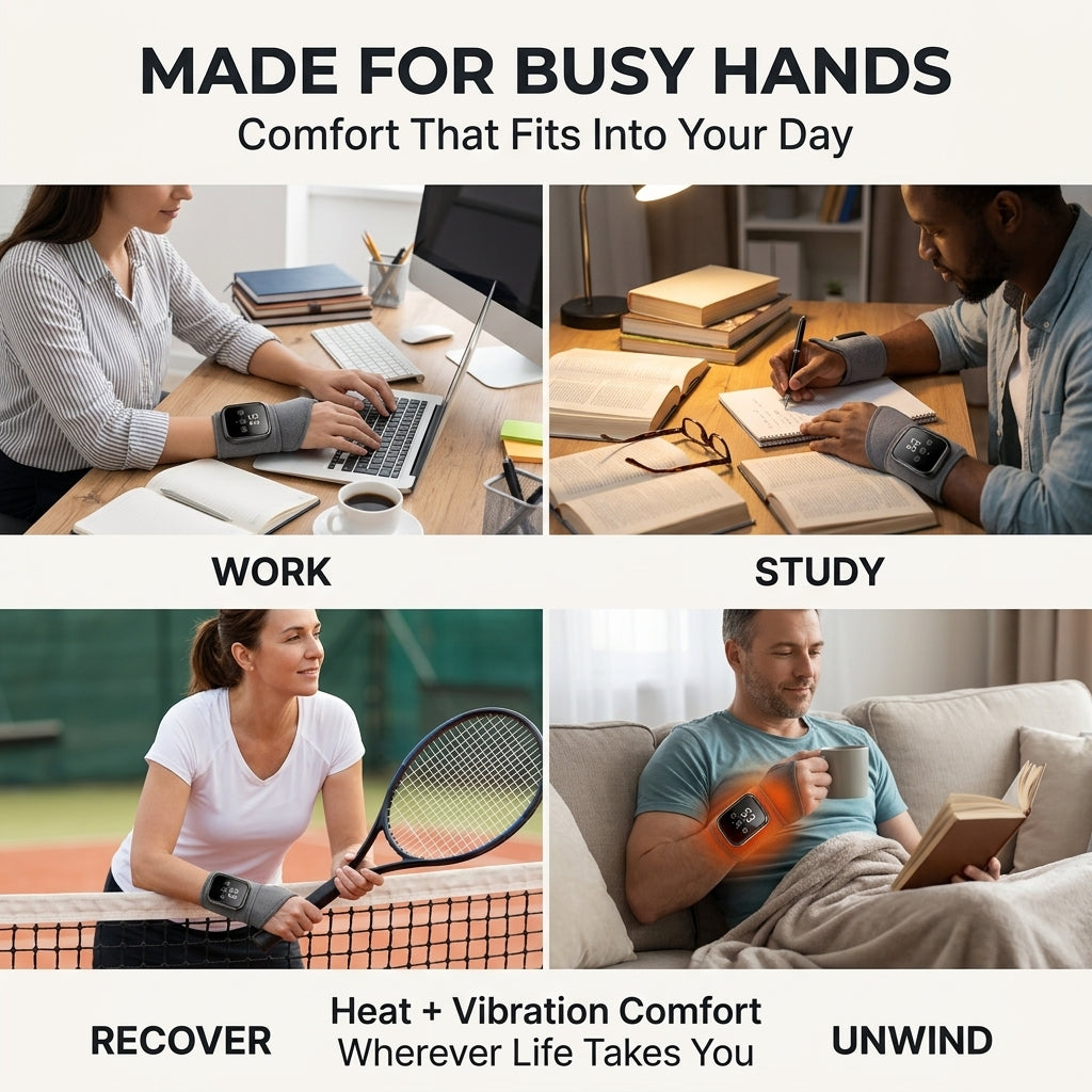 Heating & Vibrating Hand Massager Wrist Wrap - 3 Vibration Types, 3 Hot Compress Levels, Wrist Protection