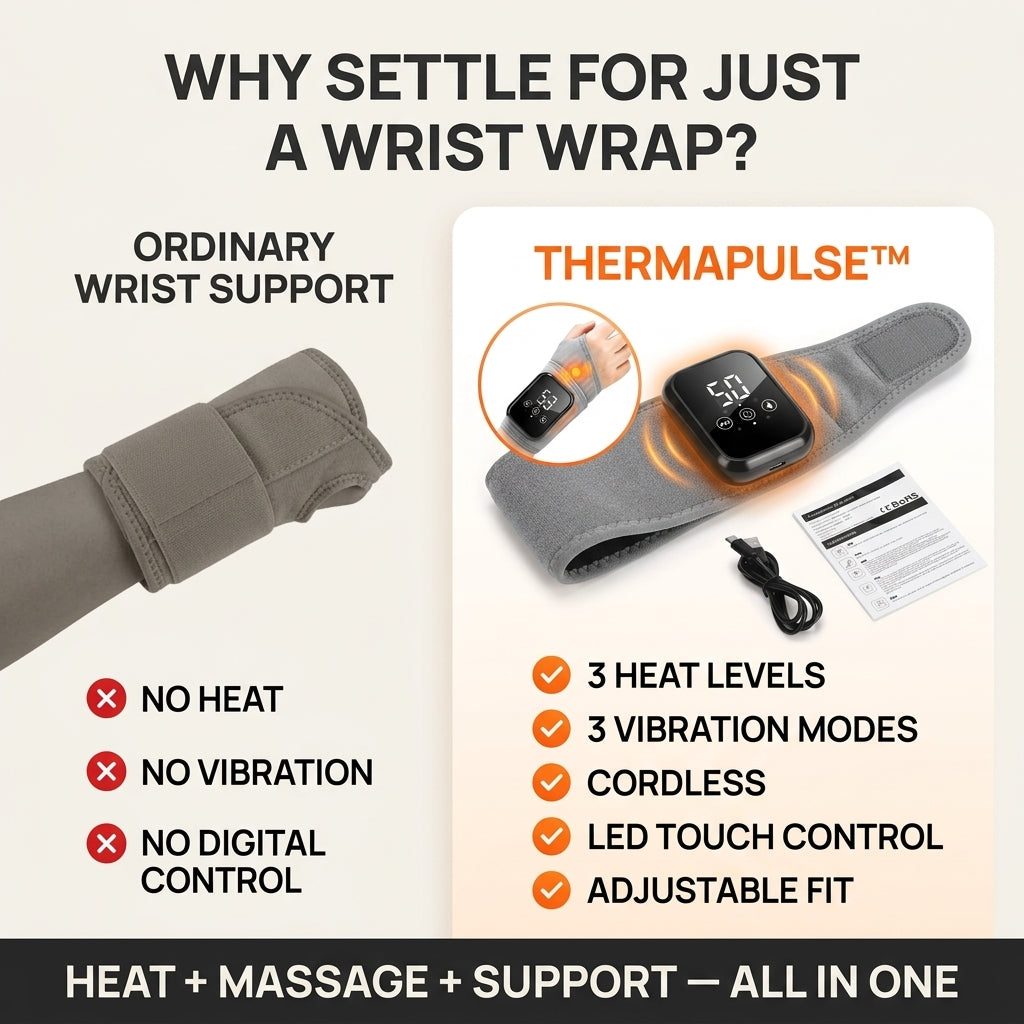 Heating & Vibrating Hand Massager Wrist Wrap - 3 Vibration Types, 3 Hot Compress Levels, Wrist Protection