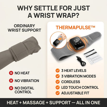 Heating & Vibrating Hand Massager Wrist Wrap - 3 Vibration Types, 3 Hot Compress Levels, Wrist Protection