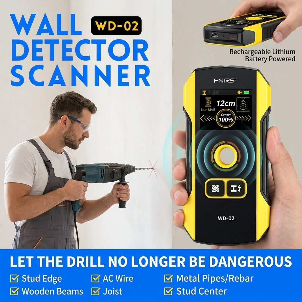 Detector Stud Finder Portable Precise Positioning TFT Display AC Live Cable Wires Metal Wood Stud Wall Scanner Tool Hardware with Clear Depth Gauge and Audible Alerts