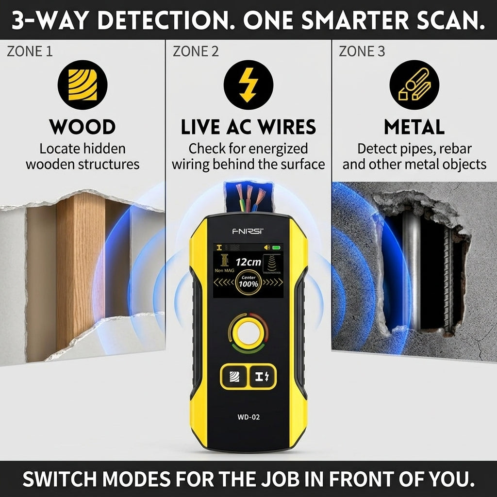 Detector Stud Finder Portable Precise Positioning TFT Display AC Live Cable Wires Metal Wood Stud Wall Scanner Tool Hardware with Clear Depth Gauge and Audible Alerts