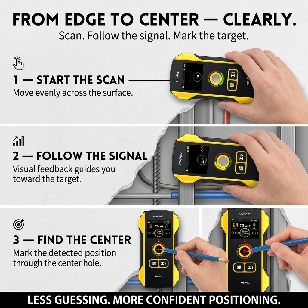 Detector Stud Finder Portable Precise Positioning TFT Display AC Live Cable Wires Metal Wood Stud Wall Scanner Tool Hardware with Clear Depth Gauge and Audible Alerts