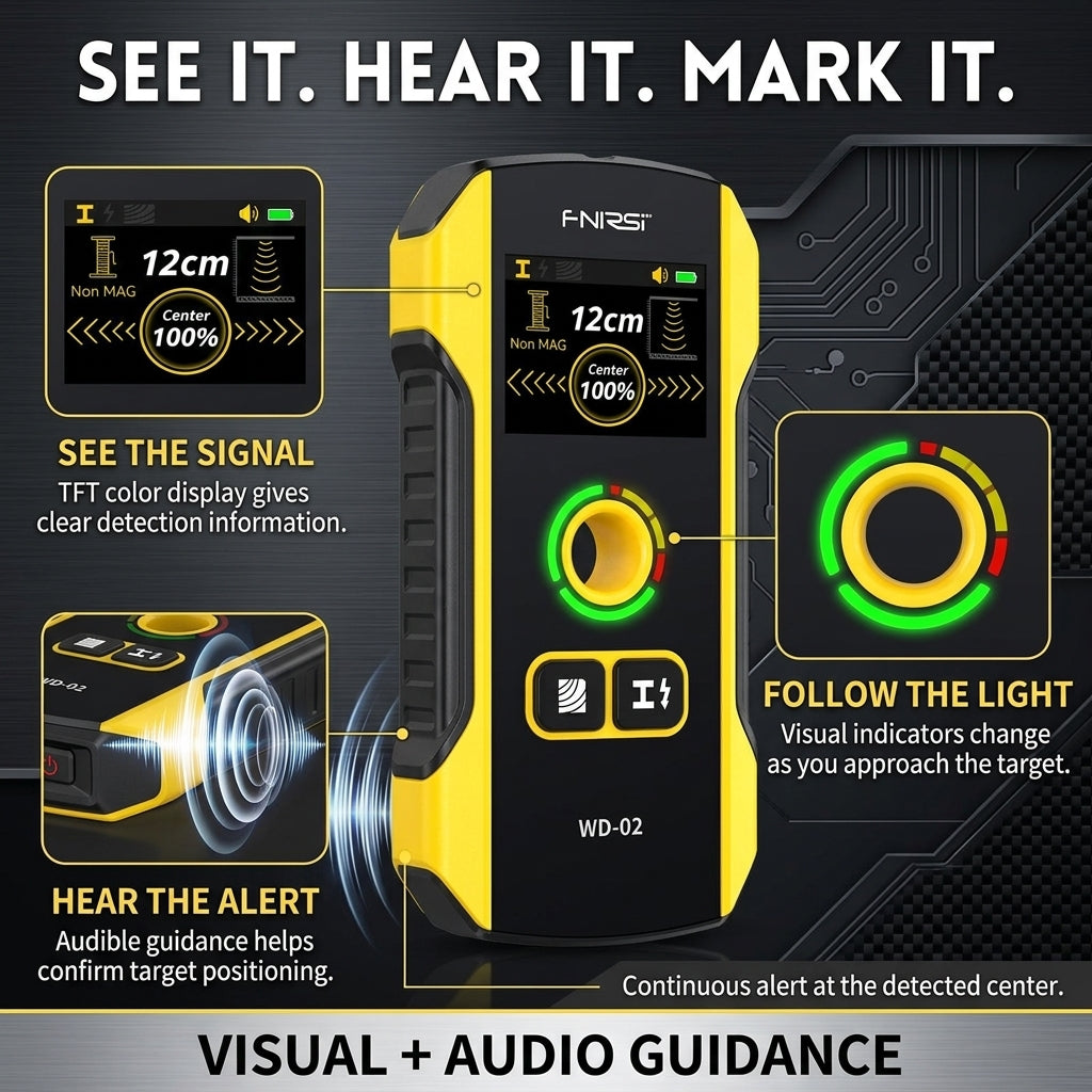 Detector Stud Finder Portable Precise Positioning TFT Display AC Live Cable Wires Metal Wood Stud Wall Scanner Tool Hardware with Clear Depth Gauge and Audible Alerts