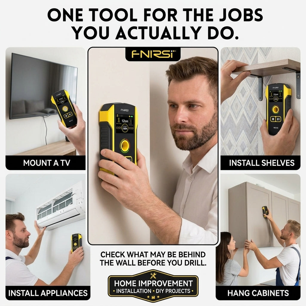 Detector Stud Finder Portable Precise Positioning TFT Display AC Live Cable Wires Metal Wood Stud Wall Scanner Tool Hardware with Clear Depth Gauge and Audible Alerts